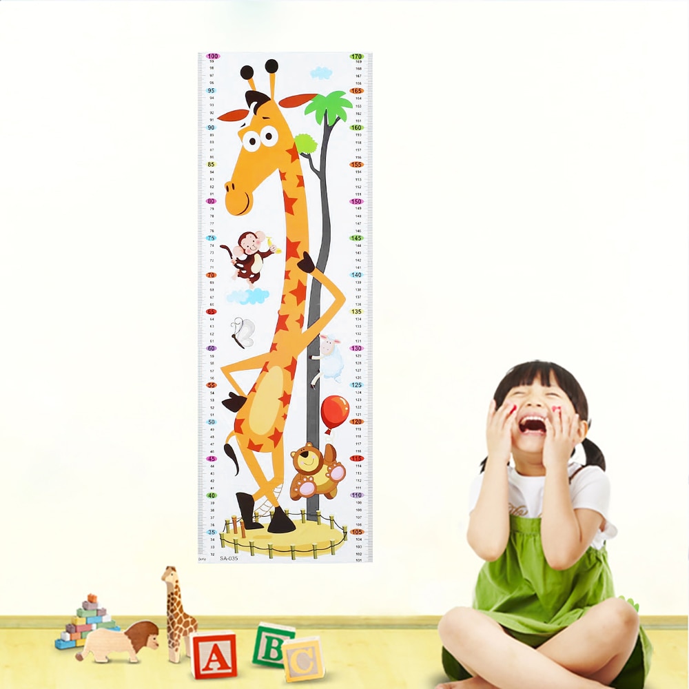 Barn barnrum dekoration tecknad djur tillväxt höjd mäta diagram 1.7m väggdekal dekal