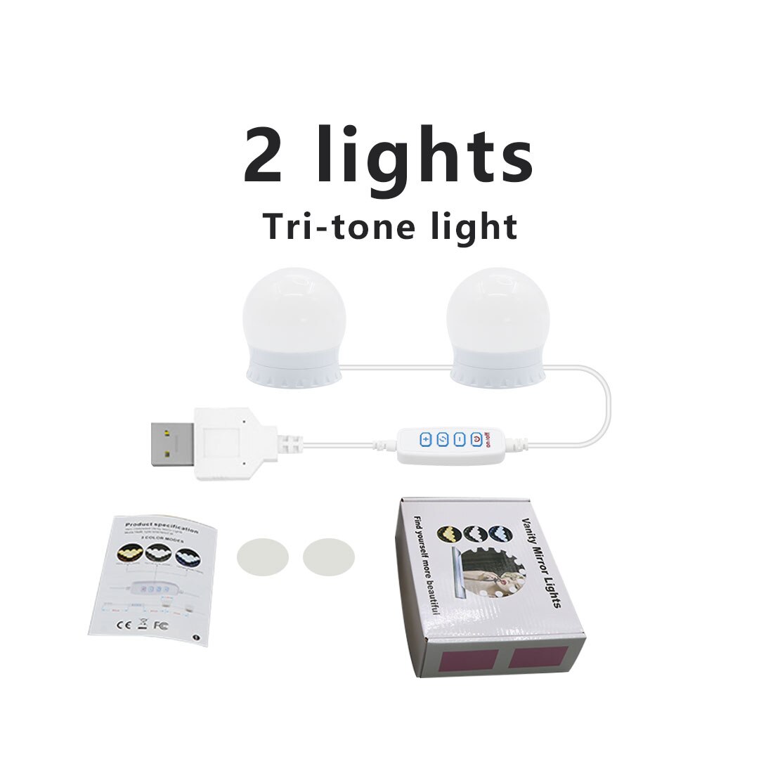 Led Make-Up Spiegel Licht Usb 14 Lampen Kaptafel Ijdelheid Lamp Led Cosmetische Verlichting Traploos Dimbare Badkamer Spiegel Lamp: 2 Pcs Tri color