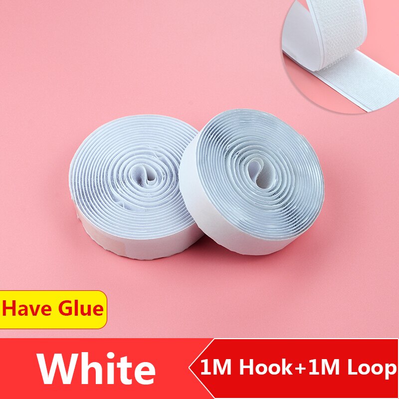 WISHMETYOU 1M/Pairs Strong Self Adhesive Nylon Sticker Velcors Adhesive with Glue Hook And Loop Fastener Tape For Diy Garment: white / 40mm