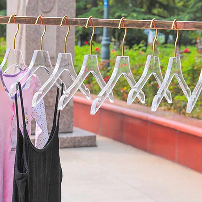 Clear Acrylic Clothes Hanger with Gold Hook, Transparent Shirts Dress Hanger with Notches for Lady Kids 5 Pcs