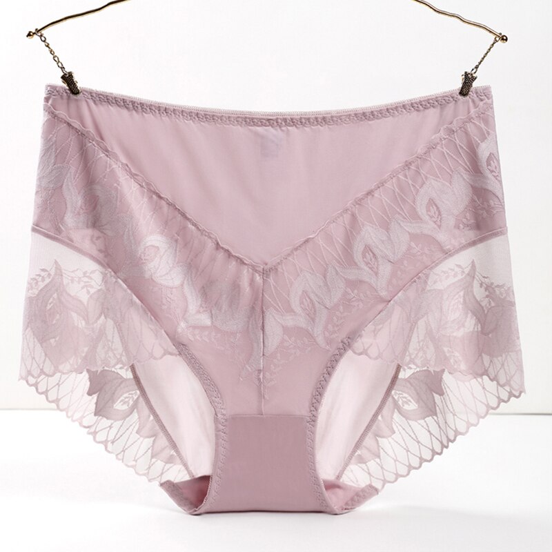 Women's Panties Large Sizes with High Waist Female Underwear Ultra-thin Facial Mask Fabric Quick-drying Sexy Lace Panties: Pink