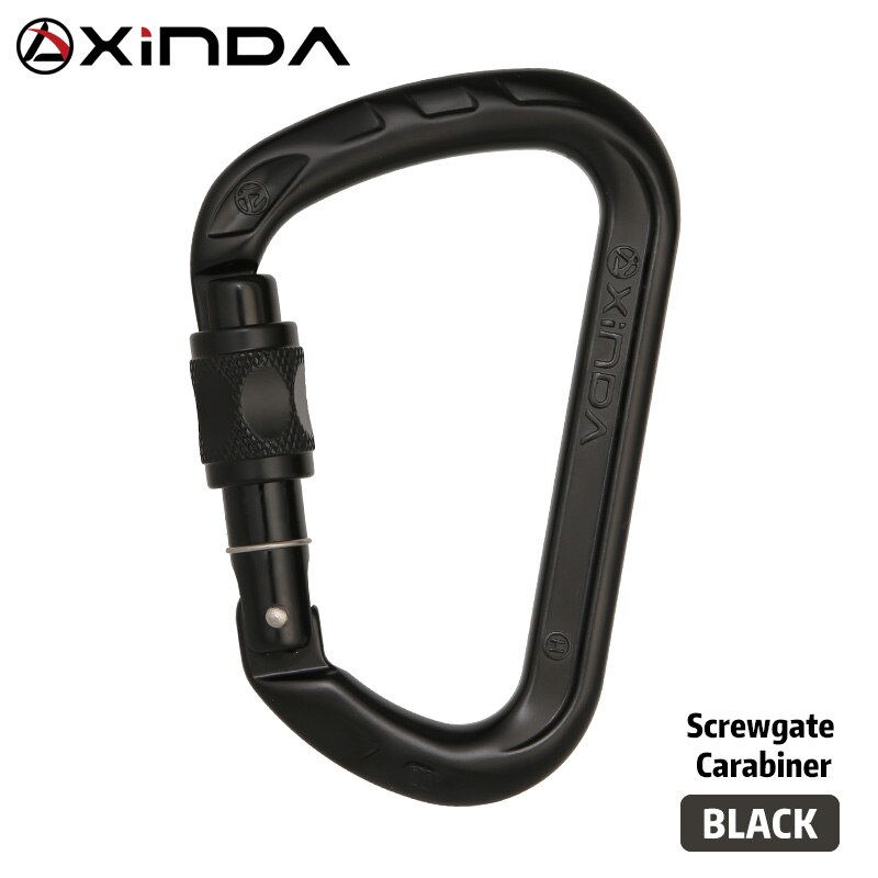 Xinda outdoor D-shape rock climbing carabiner aluminum mountaineering Screw Auto safety buckle climbing carabiner: Screw lock Black