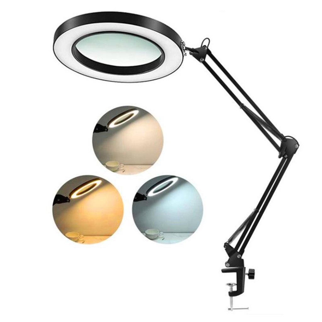 Adjustable Magnifier Lamp Work Magnifying Lamp 3 Modes 4'Glass Lens Light