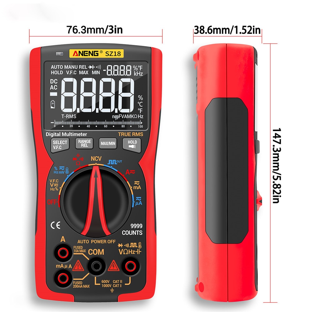 Aneng Sz18 Digital Multimeter 9999 True Rms Analog Tester Multimetro Diy Capacitor Transistor Ncv Testers Lcr Meter