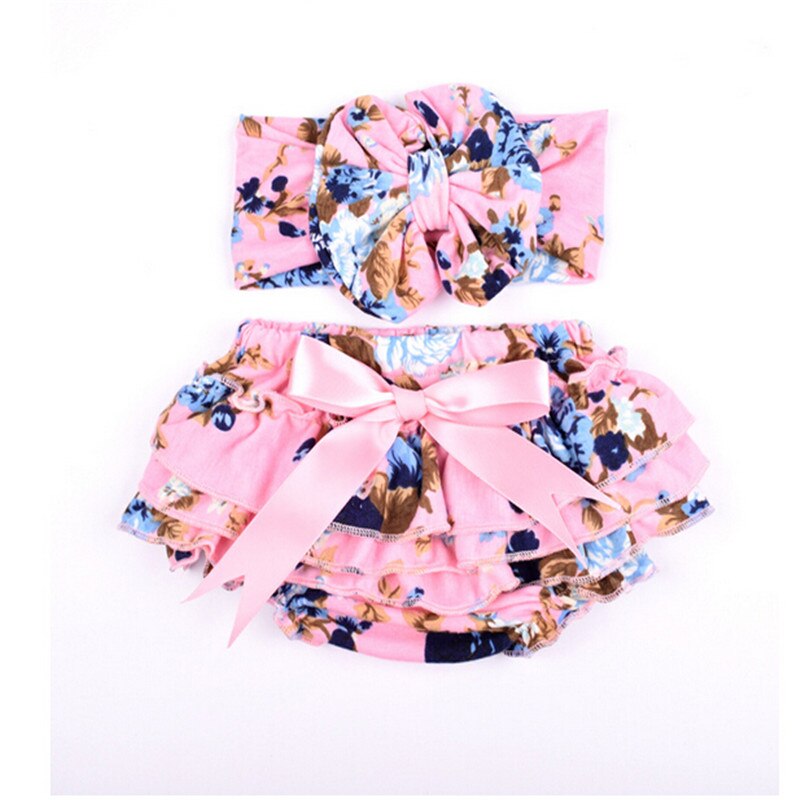 Newborn Baby girls bloomers Infant ruffle panties+Headband baby diaper covers girls shorts floral bloomers: 3 / 3M