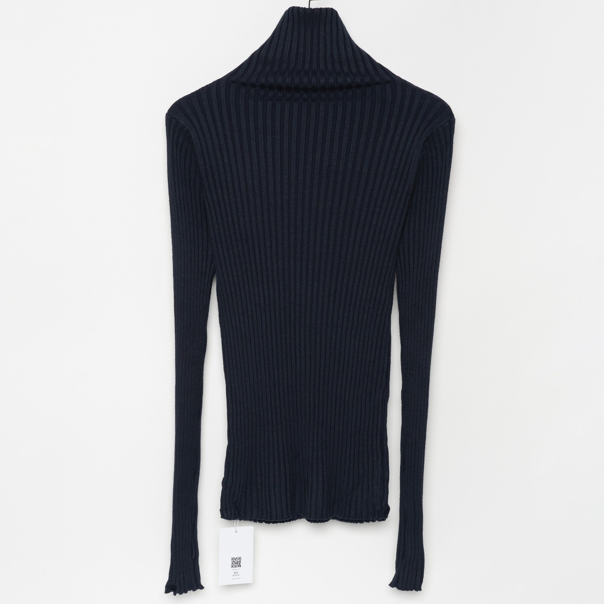 Ribbed Turtleneck Sweater Knitted Tops Women High Neck Pullovers With Thumb Hole Fall Winter Jumper: Dark Blue