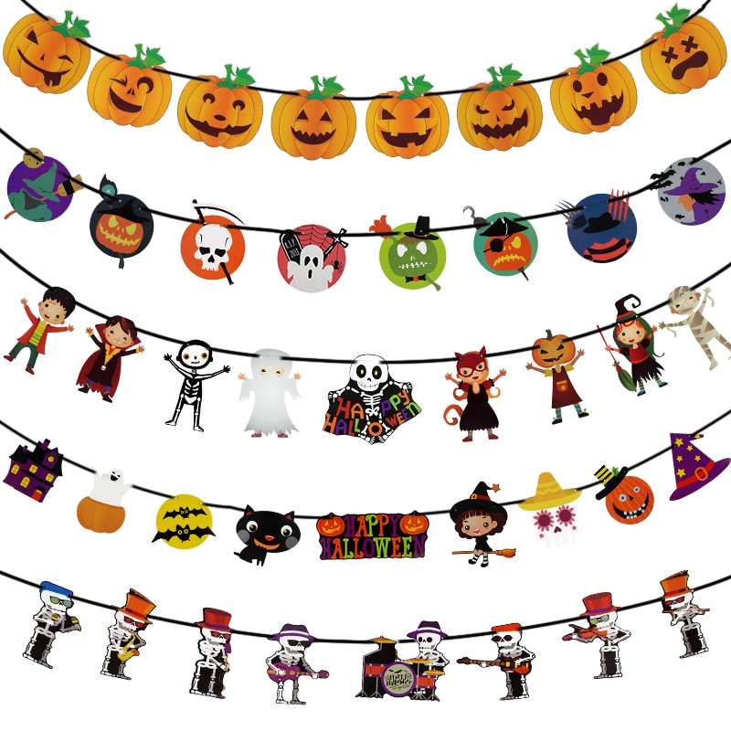 Vleermuis heks spook schedel pompoen banner happy halloween vlag slinger wanddecoratie papieren slinger bar thuis halloween feestbenodigdheden
