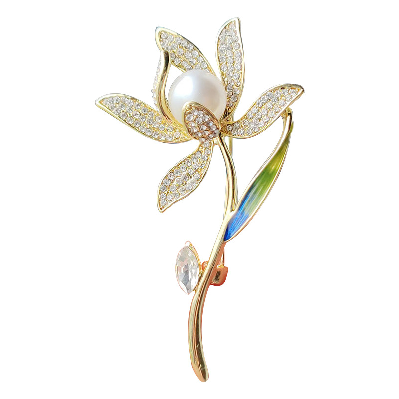 Accessoires pour vêtements pour femmes, grand flocon de neige, perle, cristal, broche à fleur exquise: Couleur or pur