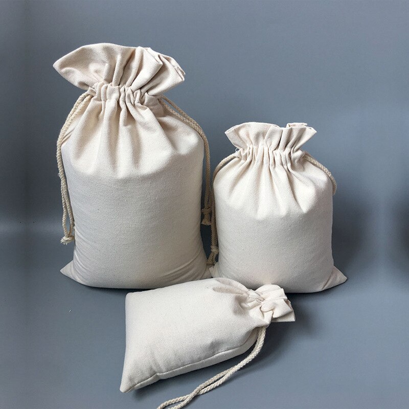 Grote capaciteit blanco trekkoordtas, rijstkorrelverpakkingszak, meelzak, herbruikbare canvas tas van puur katoen, opbergtas