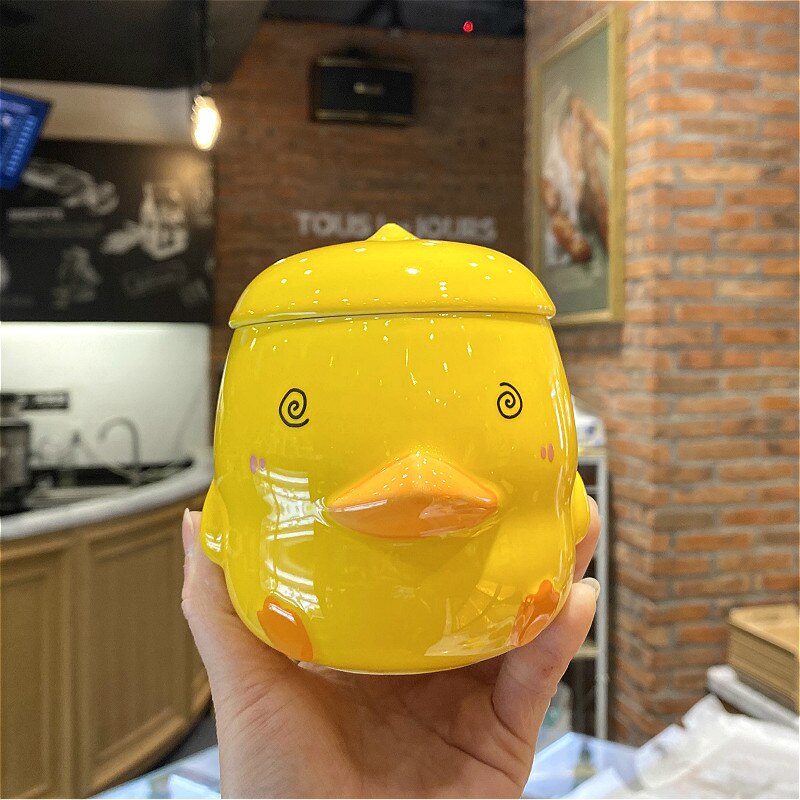 Cute cartoon duck Ceramics Mug 400ml With Lid Coffee mugs Milk Tea Mugs Breakfast Cup Drinkware Novelty: A