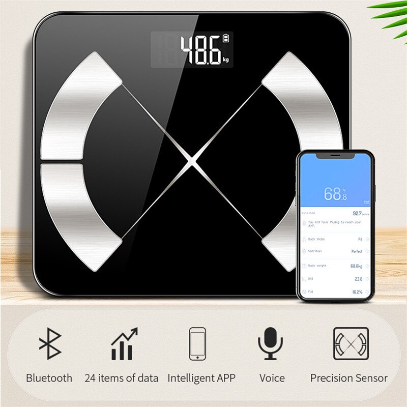 Body Fat Scale Floor Scientific Smart Electronic LED Digital Weight Bathroom Balance Bluetooth-APP Android or IOS Battery Power
