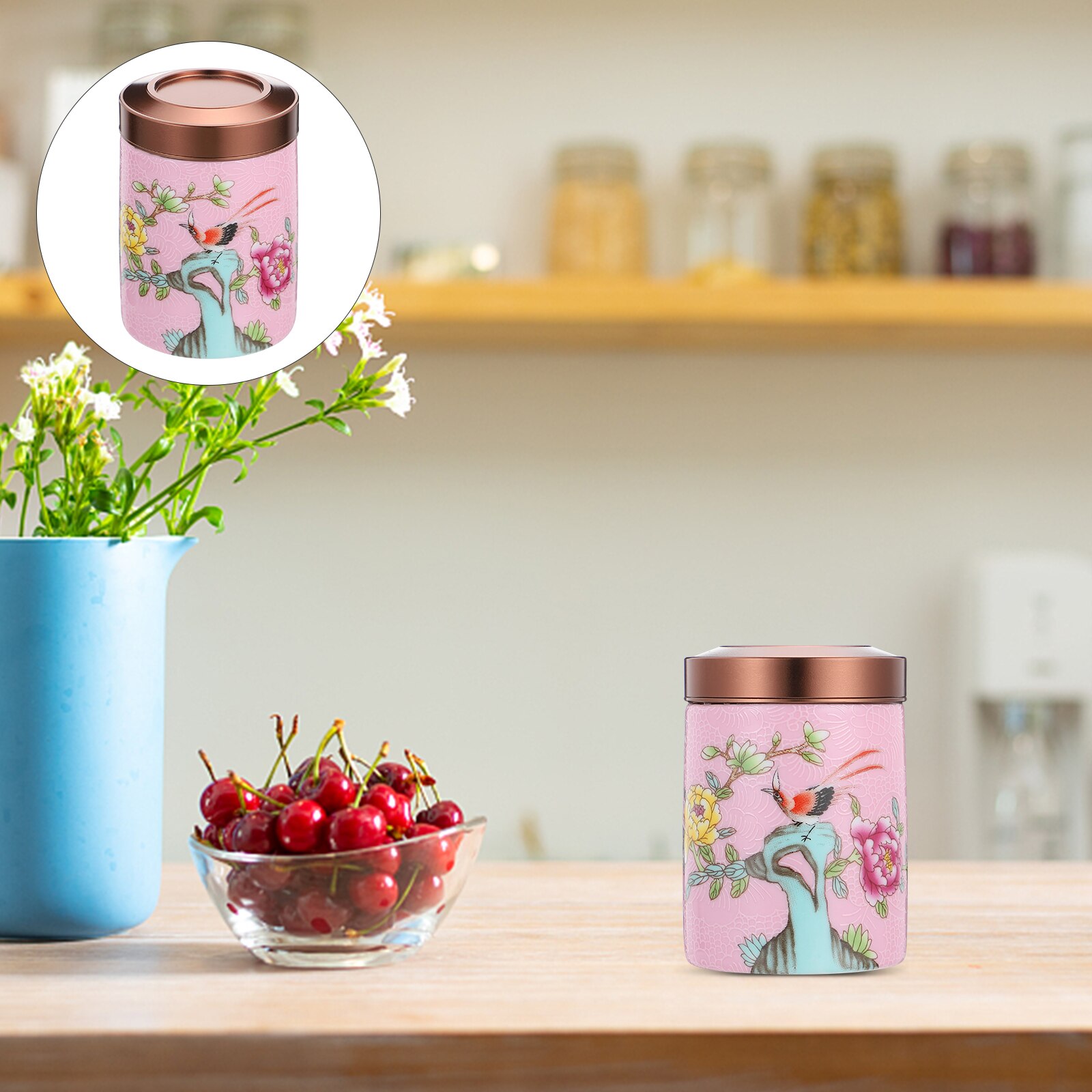 Painted Bulk Tea Container Ceramic Tea Caddy Scented Tea Packaging Canister: Pink
