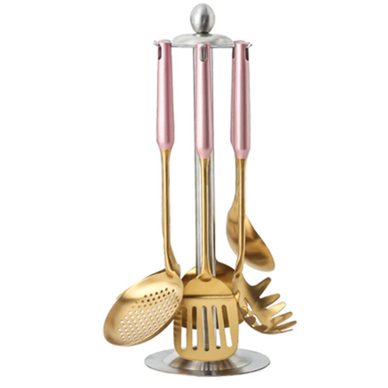 7Pcs Roze Goud Keuken Huishouden 304 Roestvrij Staal Keukengerei Set Koken Lepel Schop Keukengerei
