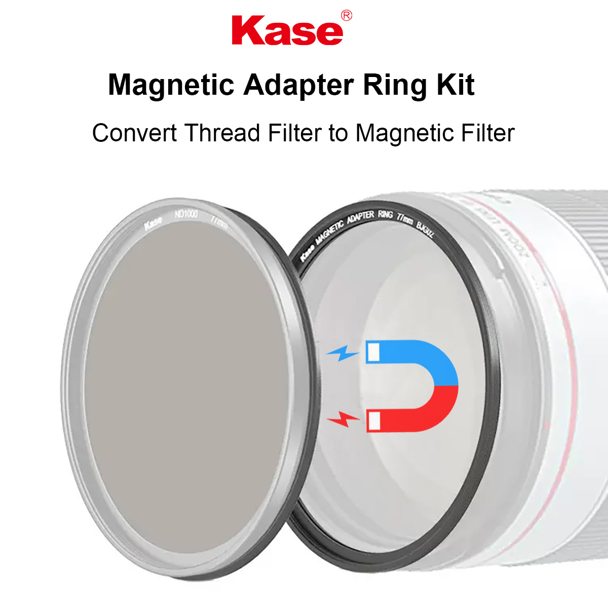 Kase Kit de anillo adaptador de filtro y lente magnética: convierte filtro atornillado de rosca al filtro magnético 49/52/58/72/77/82/95 mm