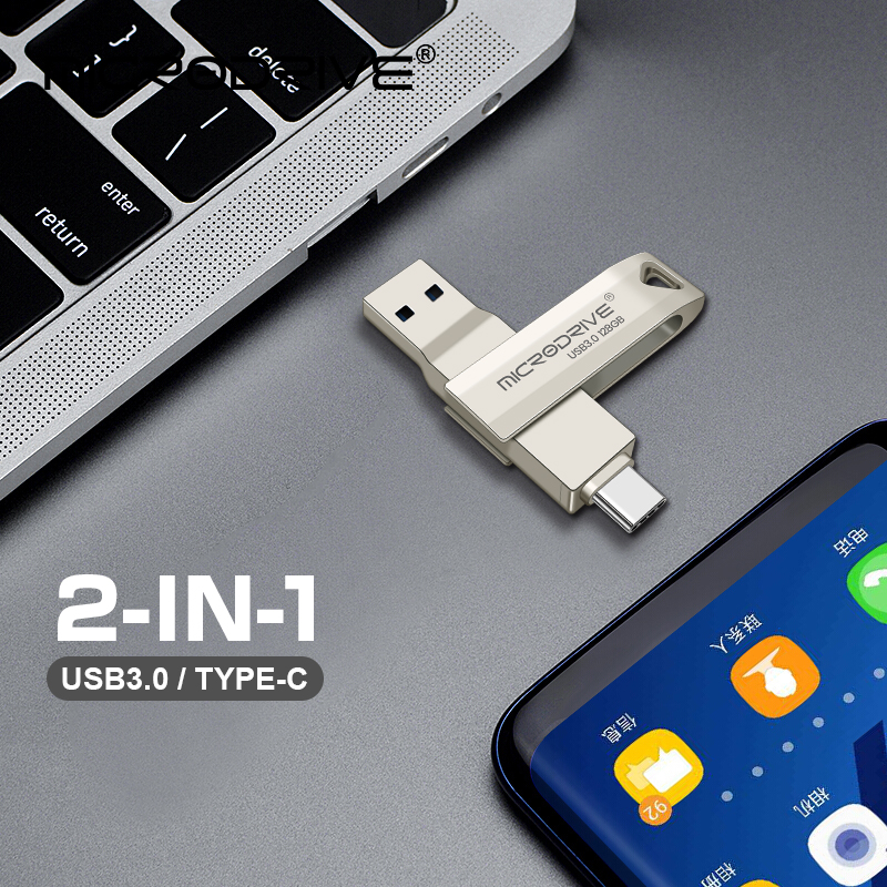 type-c Mini 2 IN 1 metal waterproof USB 3.0 flash drive for fast photo transfer Type-c 64GB 128GB 256GB Cle