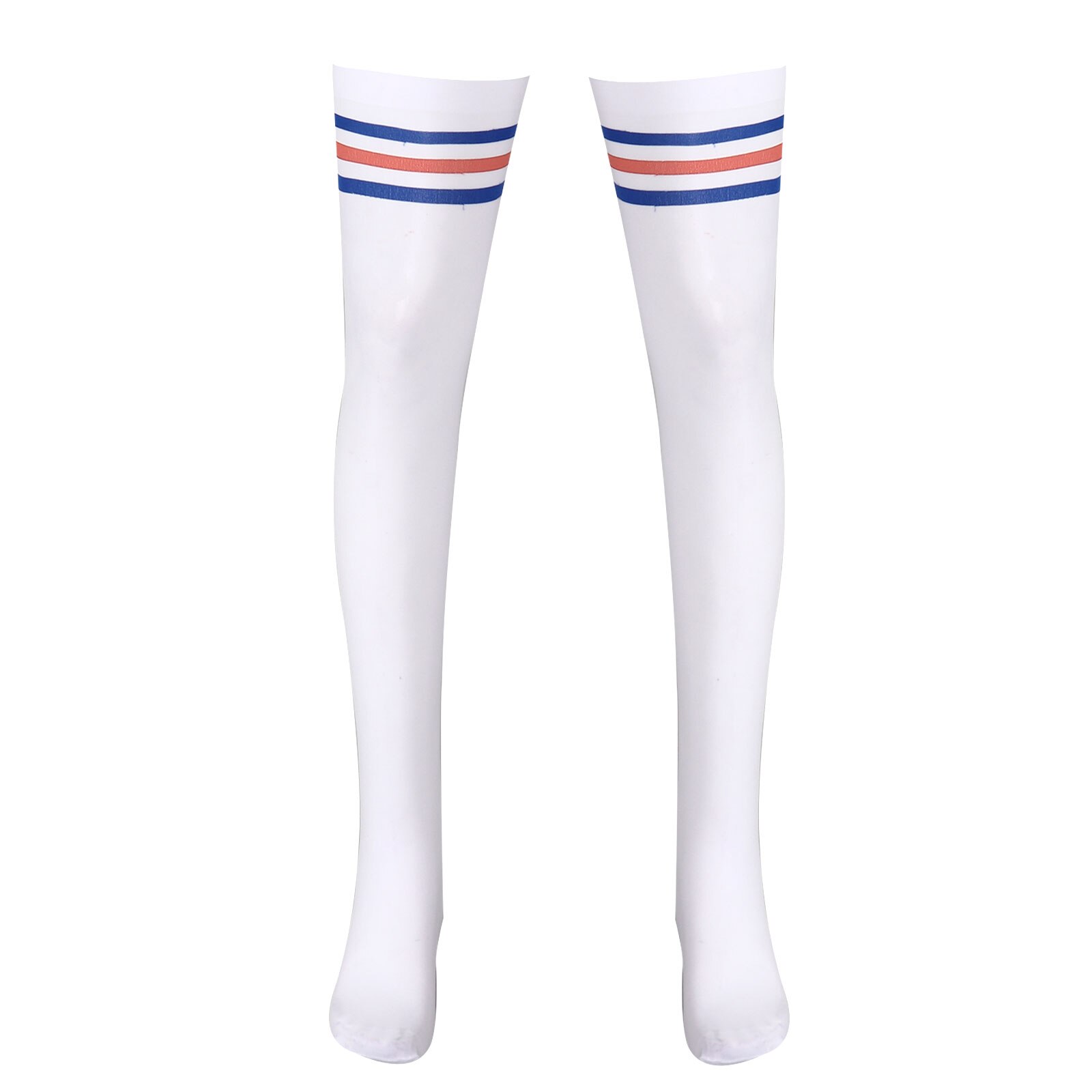 Mannen Gestreepte Overknee Sokken Lange Buis Kous/Open Tenen Kous Vrouwen Zomer Supre Dunne Ademende Sport Voetbal sok: White Blue Red Strip