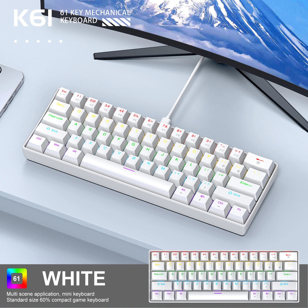 APAYADO K61 Keyboard 60% Portable Wired Mechanical Keyboard Wired 61 Keys Phantom RGB