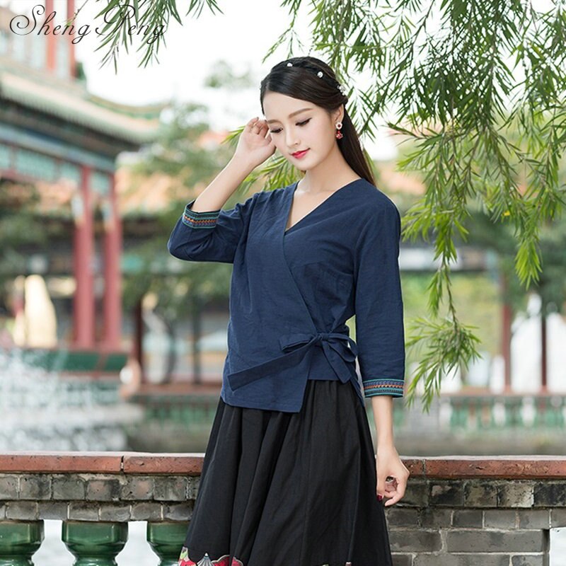 Leinenhemd frauen leinen kleidung cheongsam oben Chinesischen stil stehkragen blusen einfarbigen leinenhemd CC381