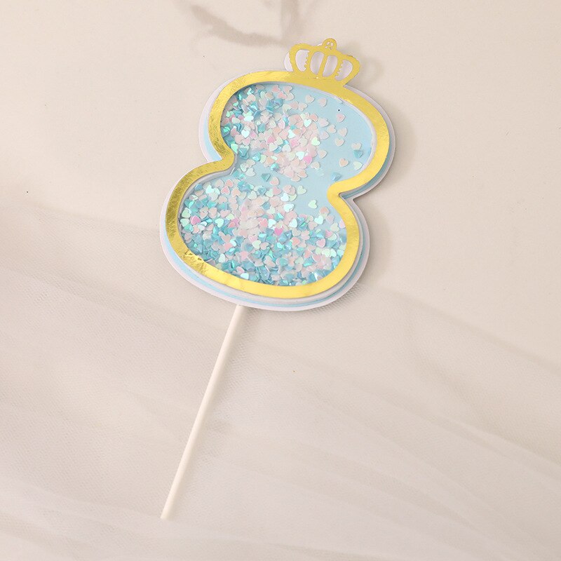 Glitter Cake Decoration Insert Sequins Paper Cake Toppers Happy Birthday Baby Shower Wedding Anniversary Party Cupcake Decor: Blue-8