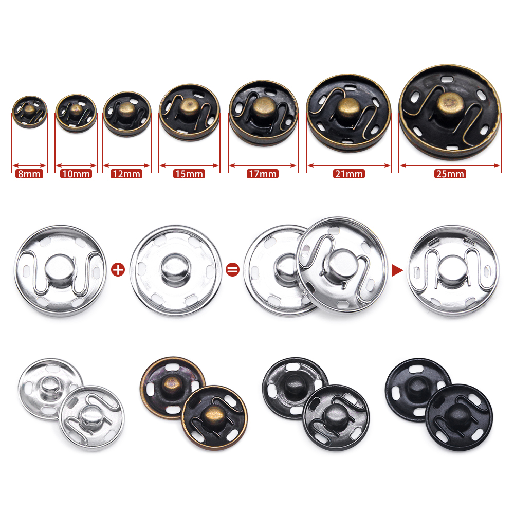 20Sets Black Silver Round Invisible Brass Metal Snap Fasteners Press Button For Shirt Suit Jacket Clasp Garment Accessories DIY
