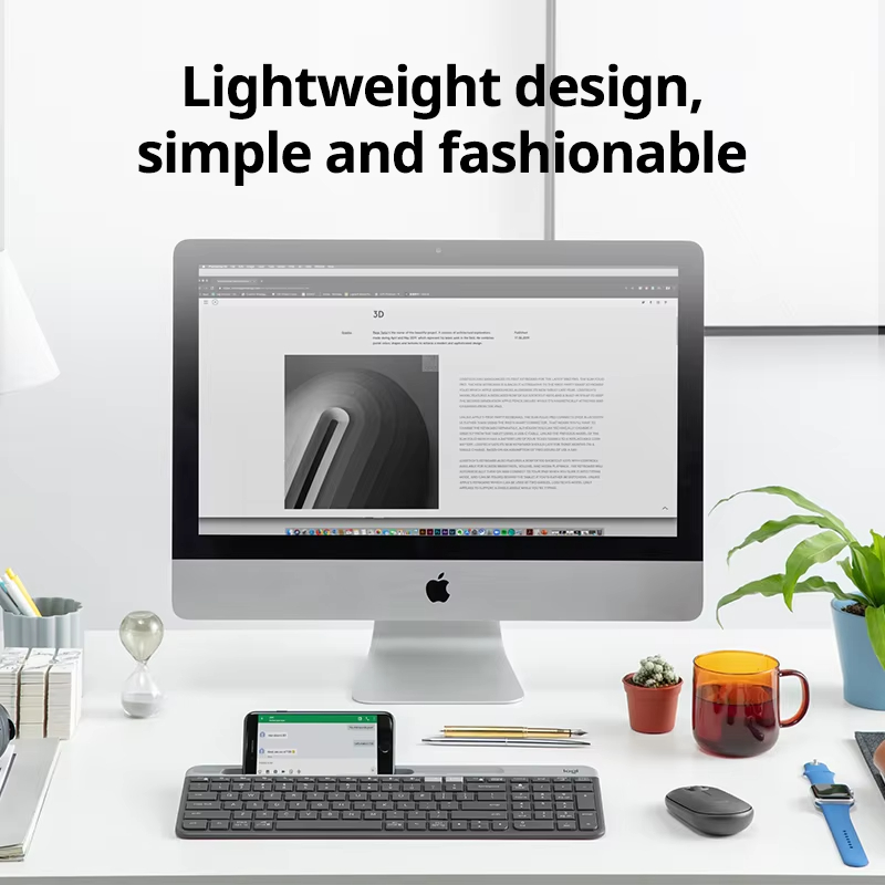 Logitech K580 Draadloos toetsenbord Draagbaar dun licht Kantoortoetsenbord voor meerdere apparaten voor pc Tablet Laptop Ipad Kantoorcomputer
