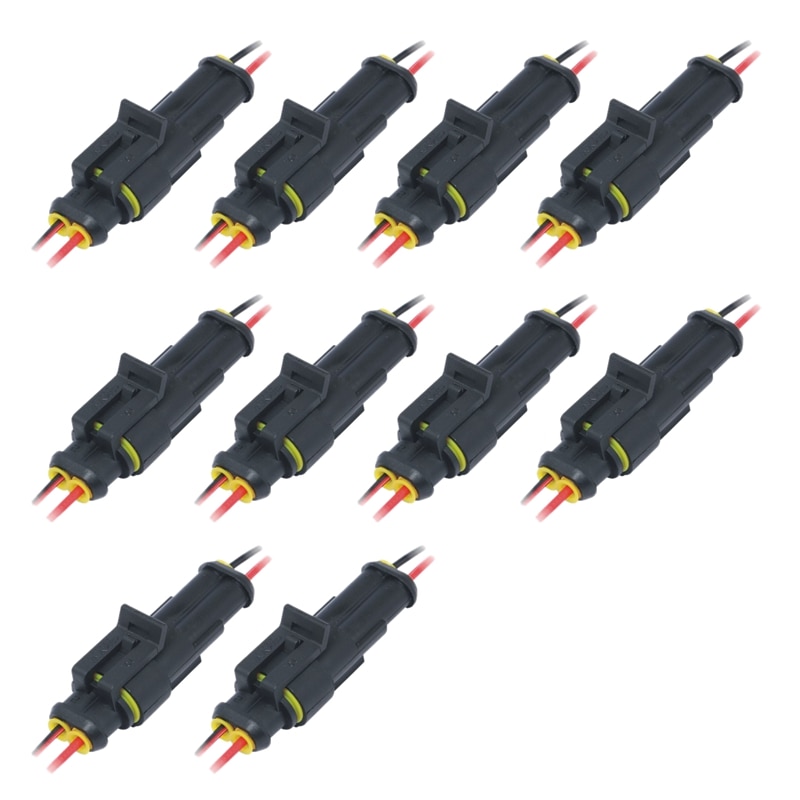 10Pcs 2Pin Manier Auto Waterdichte Mannelijke Vrouwelijke Elektrische Connector Plug Draad Kit Set: Default Title