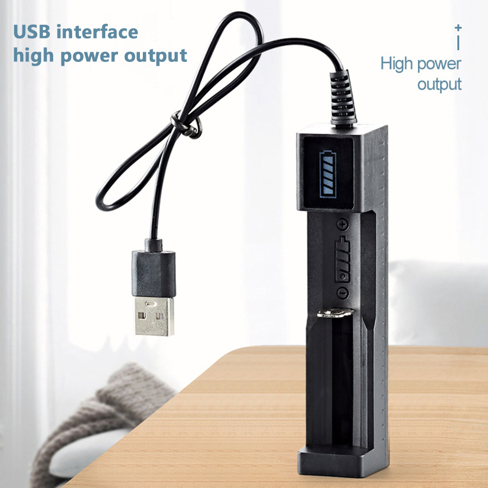 Bateria de lítio recarregável com carregador de 1 slot para 16340 14500 18650 26650 3.7V Bateria de lítio USB Carga rápida