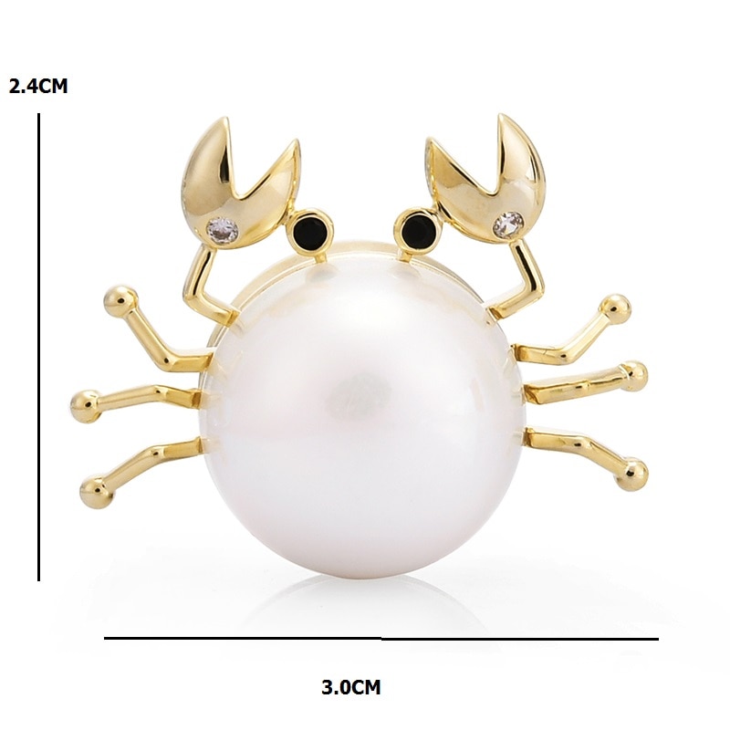 Wuli&baby Magnet Crab Brooches Cute Lovely Pearl Crab Animal Collar Brooch Pins