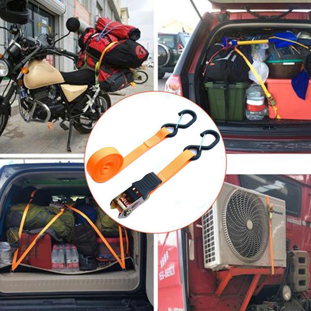 2pcs Ratchet Tie Down Straps Hold Secure Cargo Straps Hauling Truck Auto Straps Lashing Package Webbing Interior Accessories