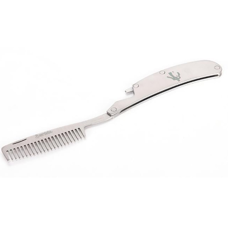 Peine plegable de acero inoxidable para hombre, herramienta para el cuidado de la barba, práctico y de uso