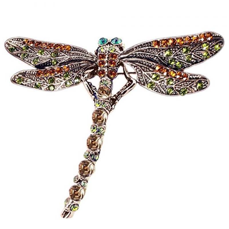 Vintage Lovely Dragonfly Shinny Crystal bufanda solapa Pin broches Retro joyería accesorios broche para mujer: Default Title