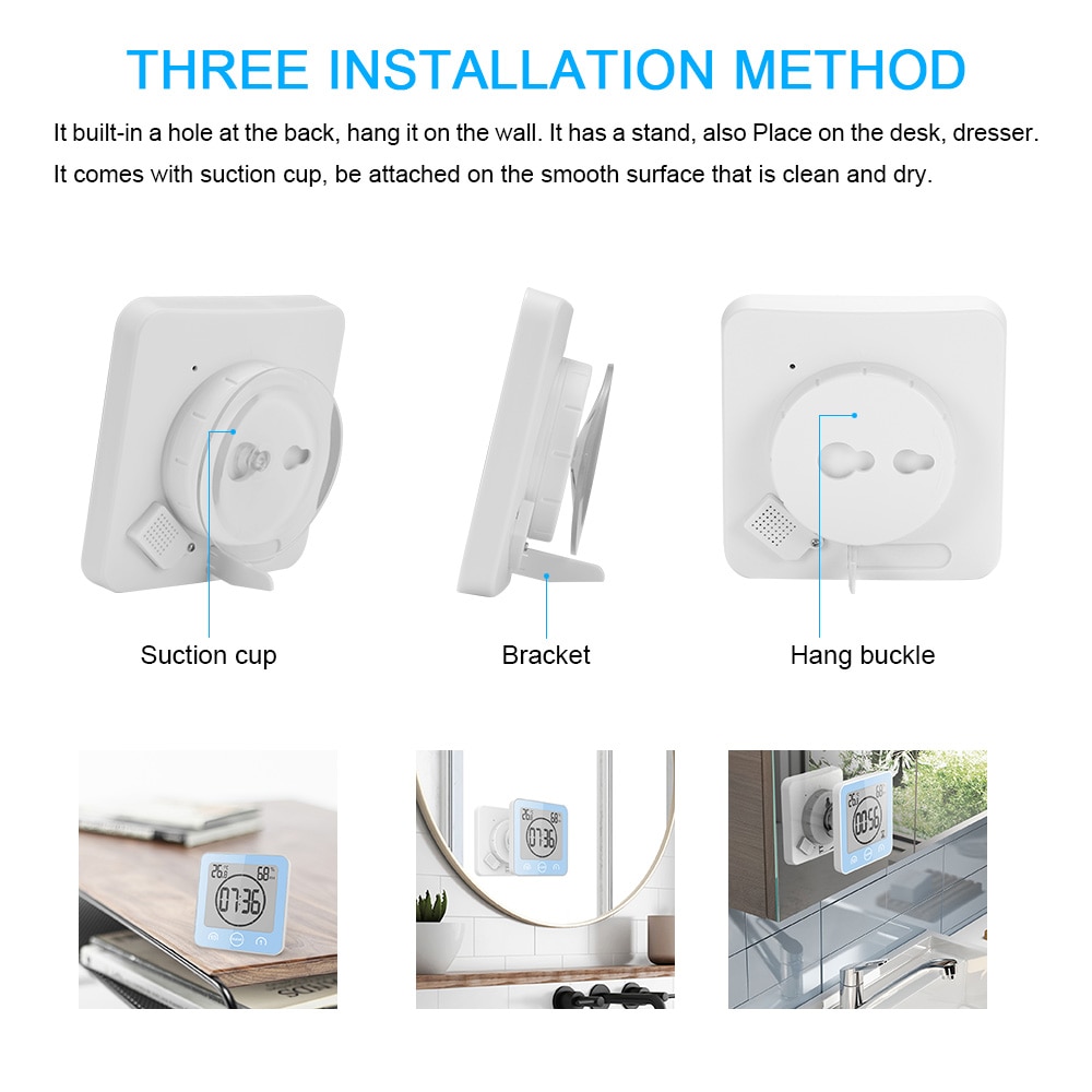 Waterdichte lcd digitale wandklok douche zuignap wandstandaard alarm timer temperatuur vochtigheid bad weerstation voor thuis