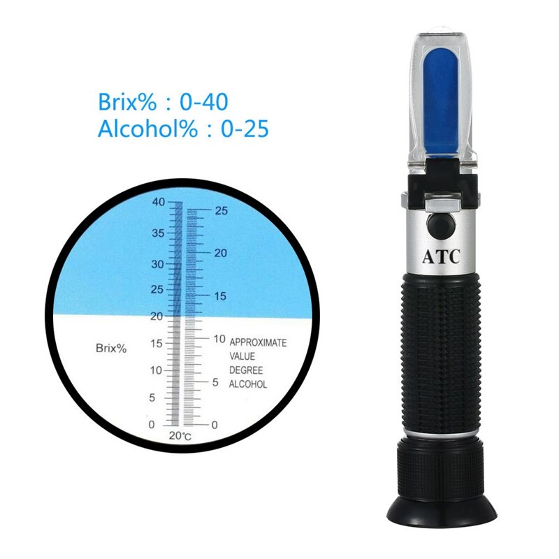 0-40%  brix 0-25%  alcohol refractometer tester voor alcohol brix bier wijn fruit druif suiker saccharometer