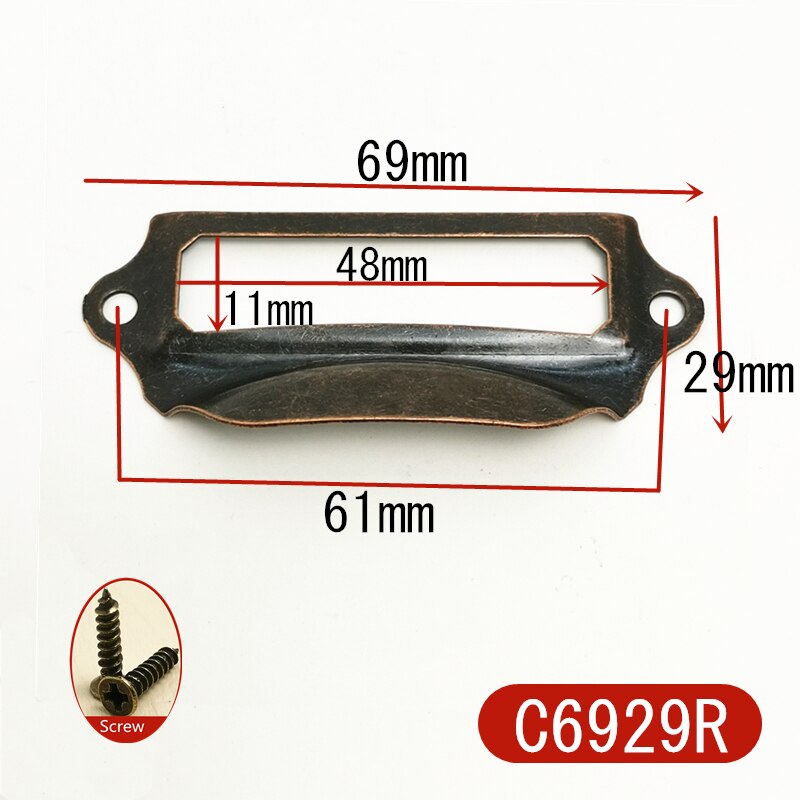 5 Stks/partij Antiek Messing Brons Metalen Label Pull Frame Handvat Bestand Naam Kaarthouder Voor Meubels Kast Lade Doos case Bin: C6929R