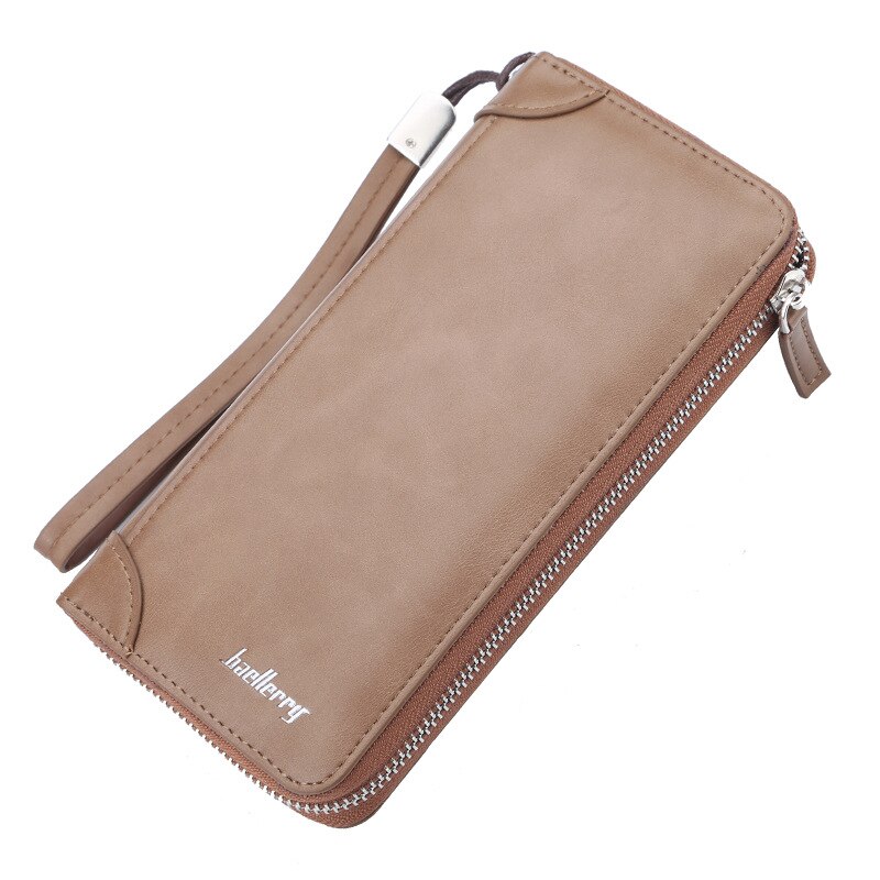 Baellery portefeuille hommes longs portefeuilles en cuir fermeture éclair hommes portefeuille mâle pochette porte-carte décontracté téléphone argent sac à main: Light Tan