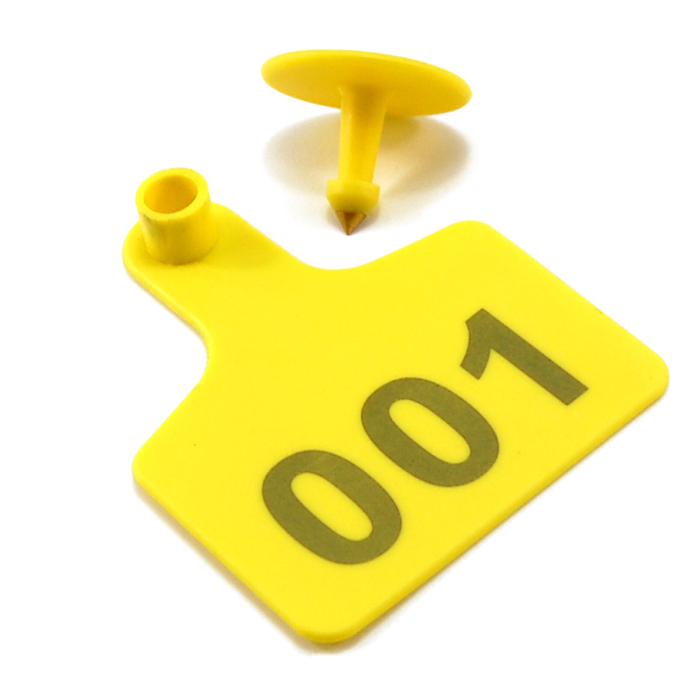 Øremærker til husdyr, øremærker til ko, identifikationsmærker til grise og får i tpu-plastik, brugerdefineret logo og nummer, 100 stk.: Gul