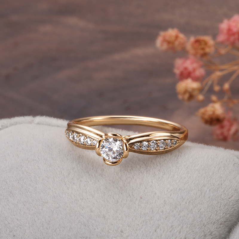Anillo de compromiso de oro rosa 585 con circonita, corazones y flechas, corte Bilateral, circonita pequeña, joyería de boda fina a la para mujer