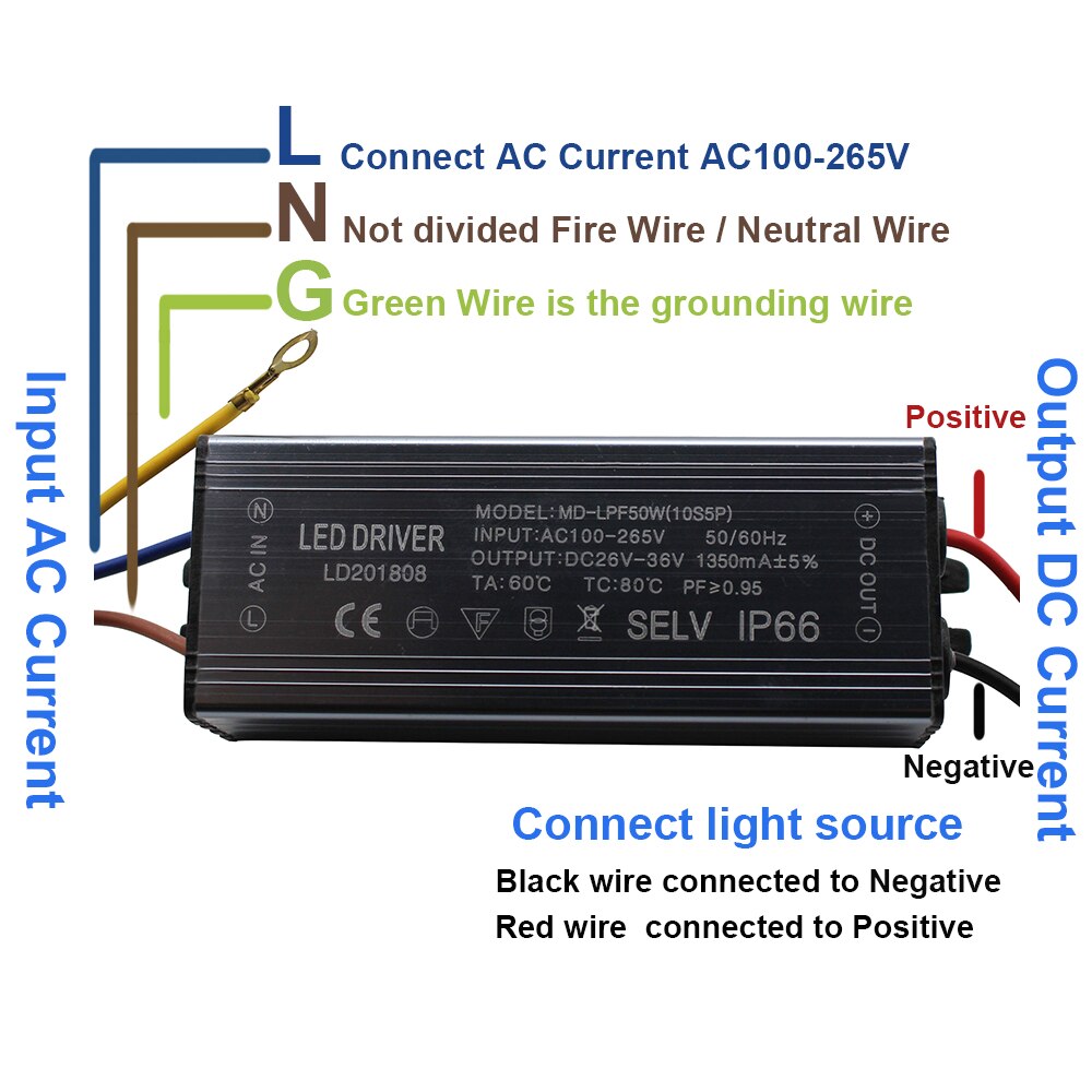 LED Driver 50W - 1350mA - AC 100-265V - IP66 Vattentät - Aluminium Strömförsörjning
