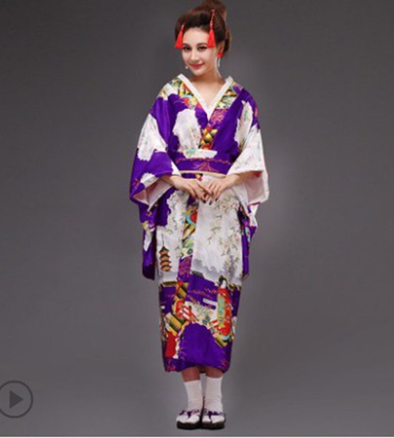 Japanese Women Original Yukata Dress Traditional Kimon Performance Dance Costumes samurai японская одежда kimono feminino: purple