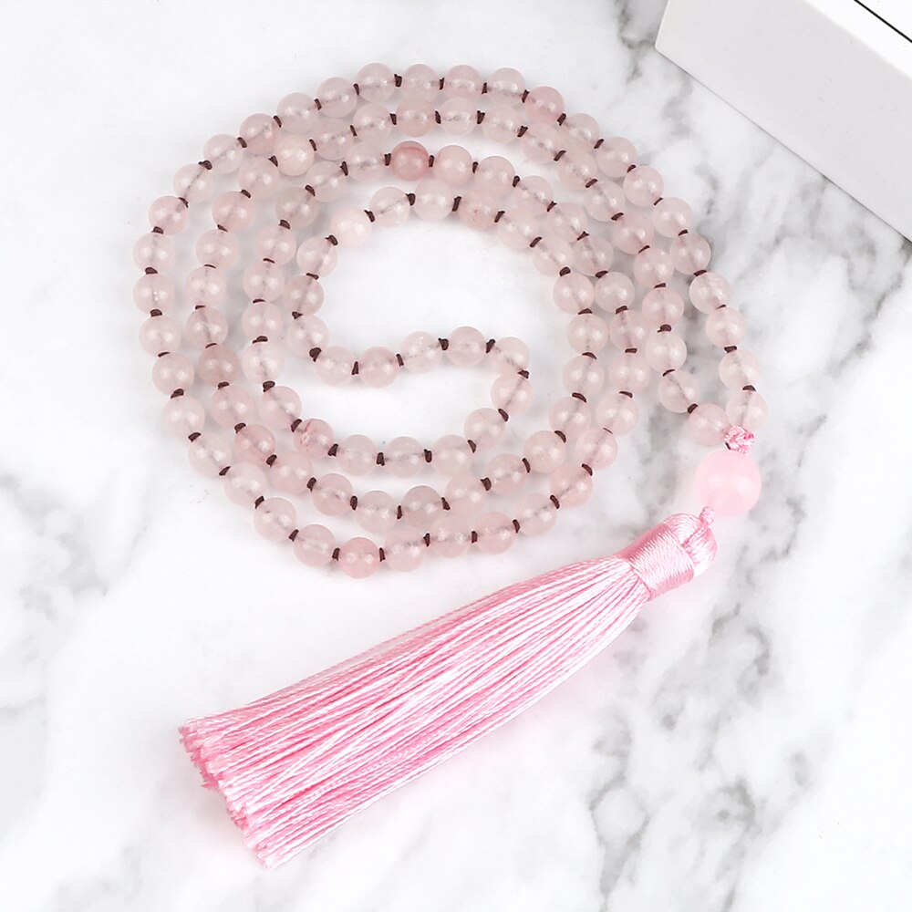 6mm rosa chalcedônia multicamadas pulseira de alta qualidade 108 contas borla pingente colar oração energia cura pulso pulseiras presente