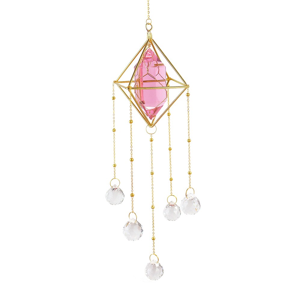 Crystal Wind Chime Prism Dream Catchers Windbell Hanging Ornament Home Room Garden Wall Window Door Decor Window Pendant: Pink