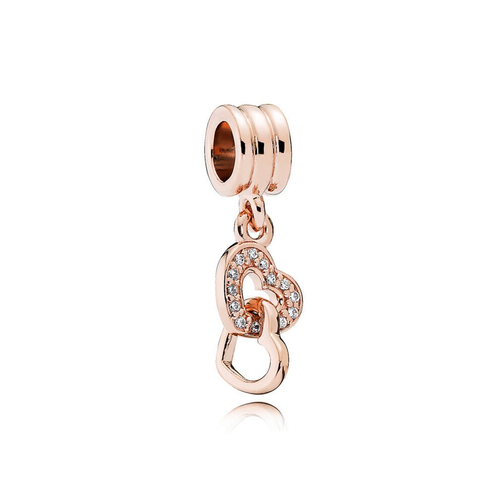 100% S925 Sterling Silver Crown Heart Shape Bow Rose Gold Pendant Series Original Jewelry