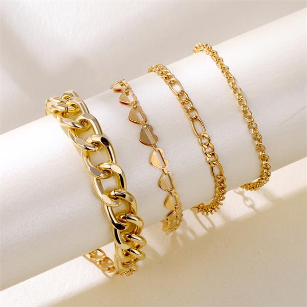 Es 4 unids/set encanto cubano cadena pulseras para las mujeres Miami Bohomia de oro brazaletes de pulseras mujer joyería de: 47ENS0656-01