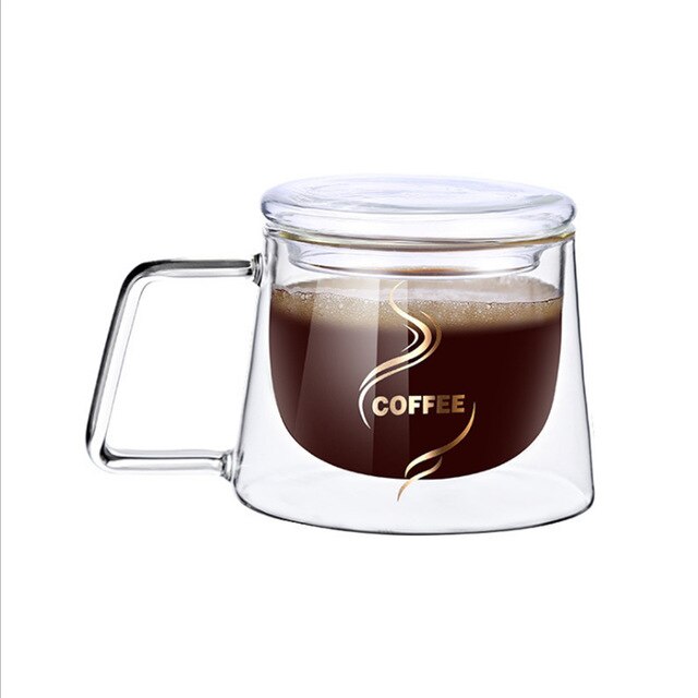 Taza de café de vidrio transparente de doble fondo, vaso de vidrio resistente al calor para leche y té: E