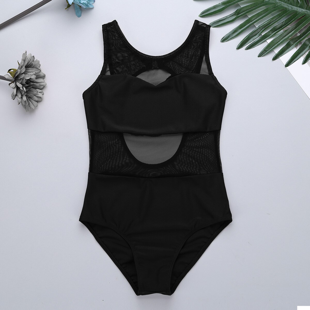 Børn piger krop ballet trikot ballerina fest ærmeløs mesh splejseudskæring ryg pige ballet dans gymnastik trikot jumpsuit
