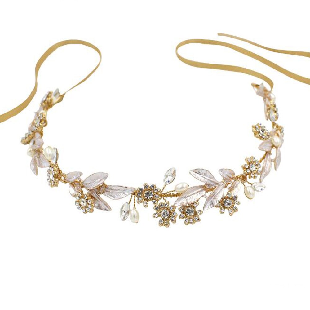 Bandeau de mariée en or bohème, serre-tête en cristal, perle, vigne, fleur, Halo, accessoires pour cheveux de mariage: Default Title