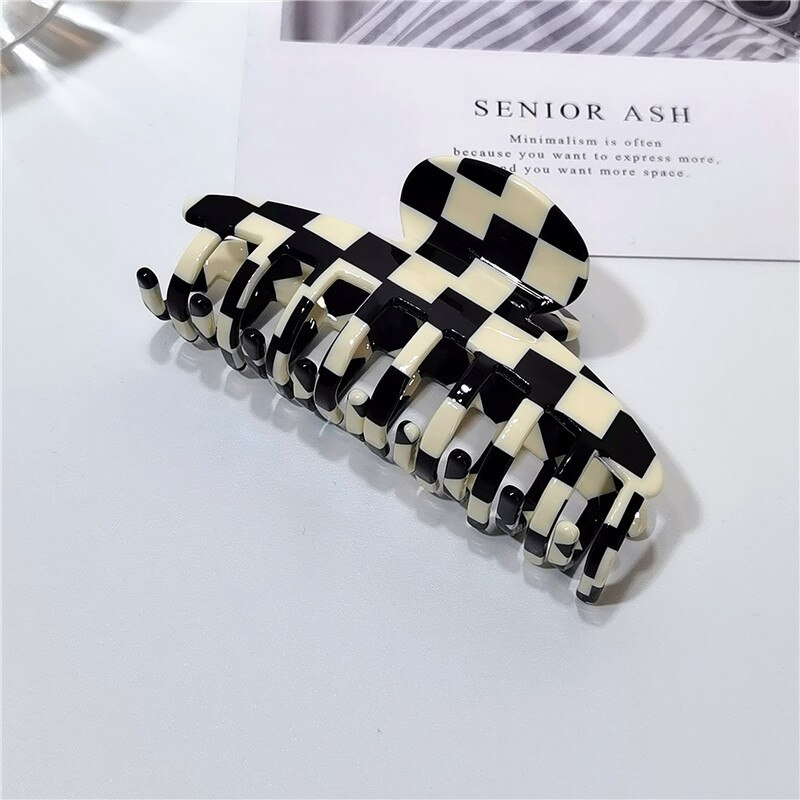 Zwart Wit Plaid Acetaat Haar Klauw Clips Voor Meisjes Grote Haarspelden Vrouwen Bobby Pin Accessoires Hoofddeksels Make Hair Styling Tool: crab 10.5cm