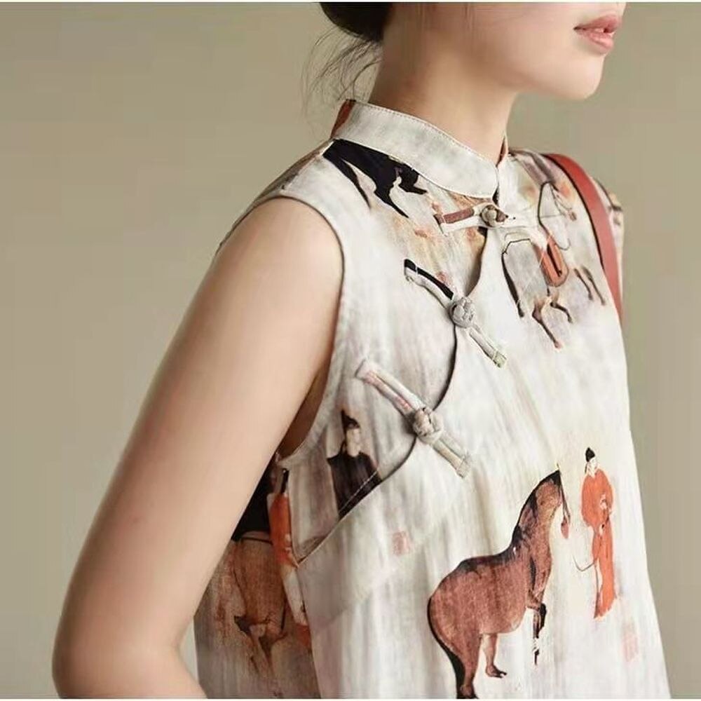 2022 Loose Chinese Dress Sleeveless Chinese Women Cheongsam Dress Linen Qipao Chinese Traditional Dress Long Dress Qipao