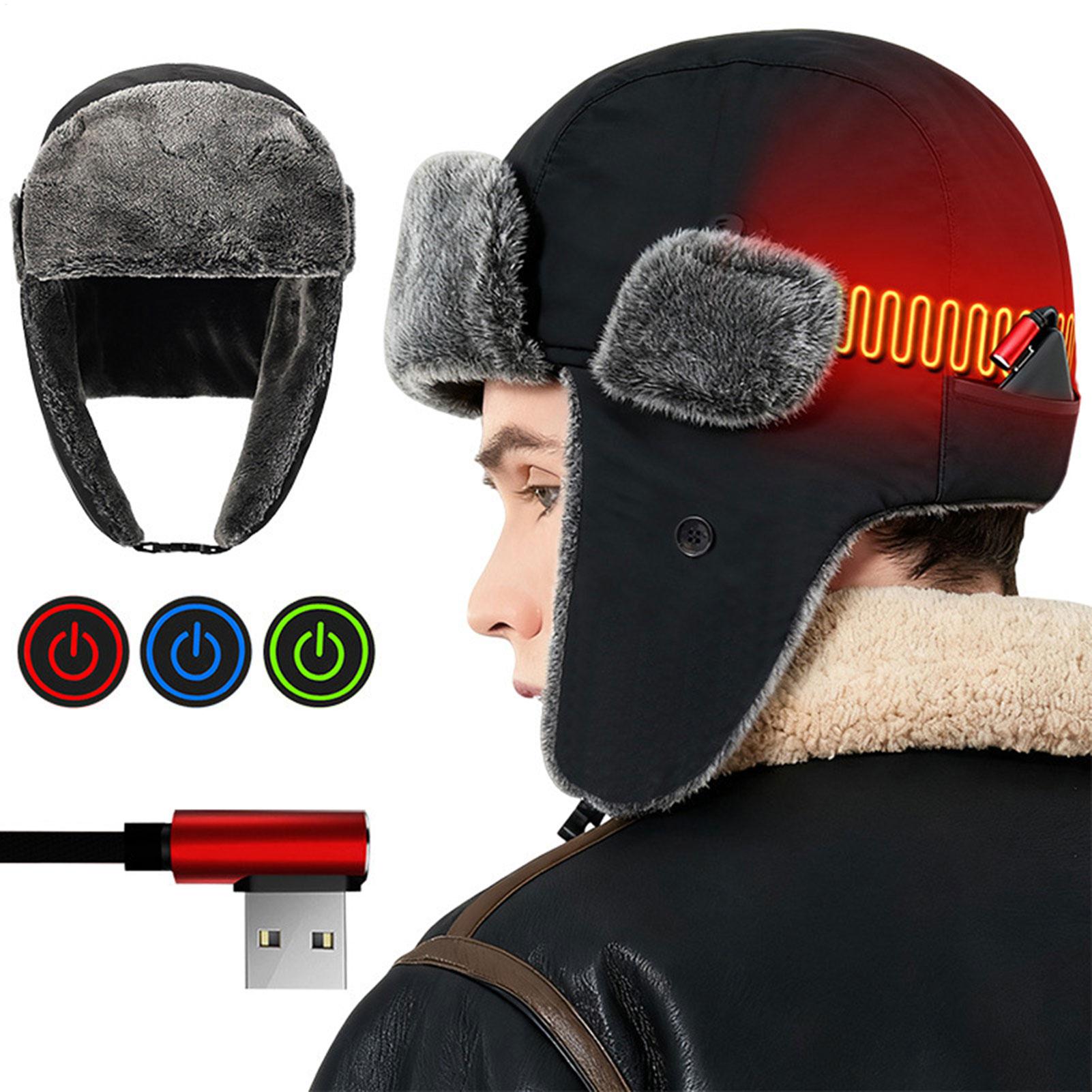 Verwarmde muts voor heren, dames, USB-aangedreven, warme hoofdbedekking, winddicht, thermische oorbescherming, winter, vissen, skiën, motorrijden, kamperen