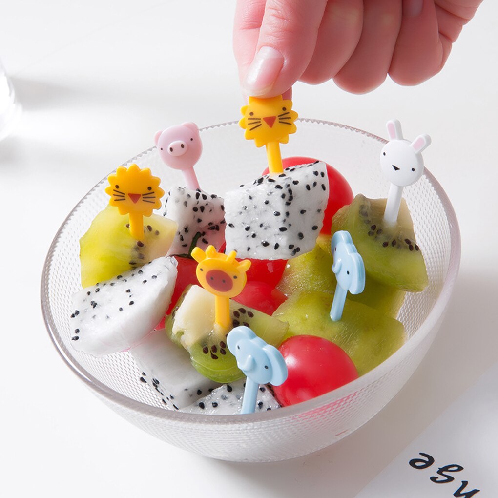 10pcs Cute Cartoon Fruit Fork Set Twisted Party Buffet Fruit Desserts Food Cocktail Sandwich Fork Stick For Home Party Supplies
